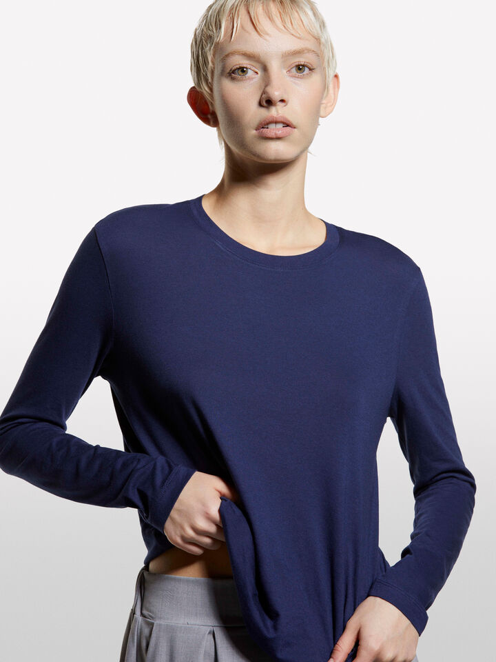 Blue long sleeve t-shirt - women's long sleeve t-shirts - Dark Blue | Sisley image number 4